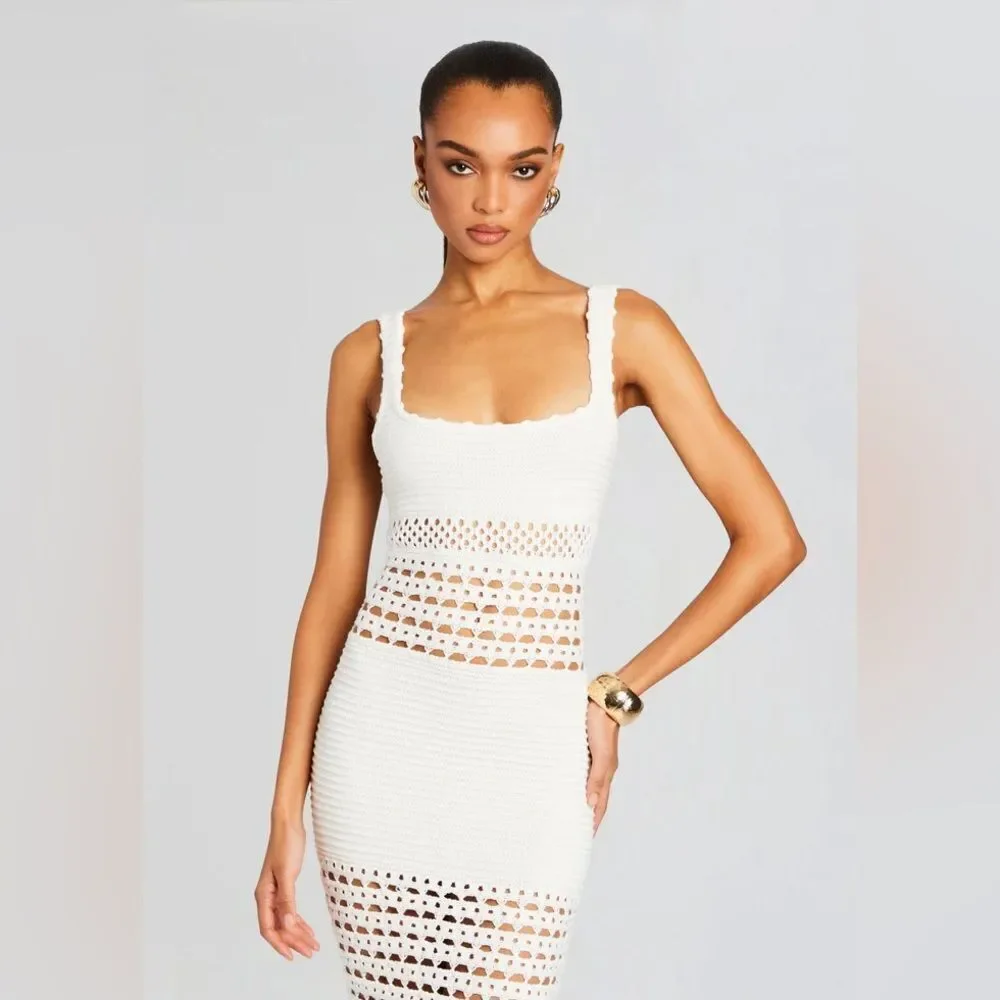 NWT RETROFÊTE AVRIL KNIT CROCHET DRESS in white - Picture 4 of 13